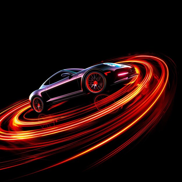 Design of car speeding red streaked neon lines tire decorations pointe clipart tshirt design glow