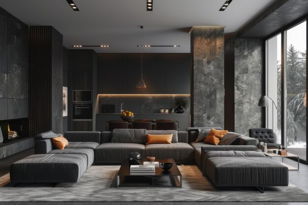 Design Charcoal Gray Modern style house interior and modern living room