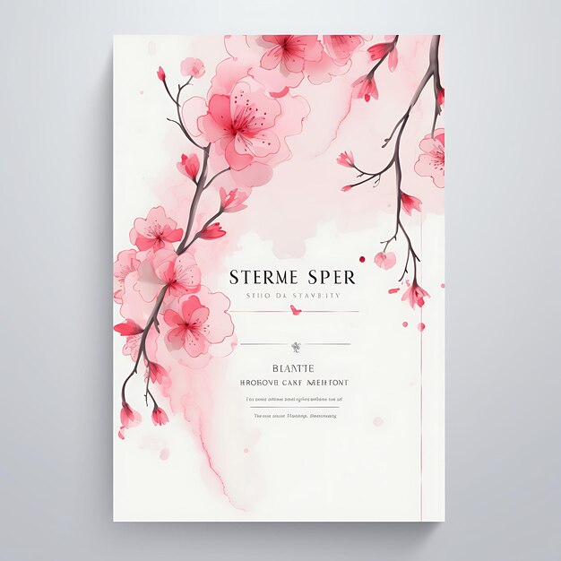 Design of Cherry Blossom Blessings Invitation Card Rectangular Shape R 2D Art Flat Clipart Typo