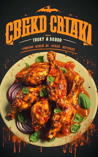 Design of Chicken Tikka Masala Dish Poster With Grilled Chicken and Sp India Festival Poster Menu