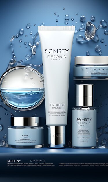 Photo design of clean and modern skincare packaging with a blue and white co web poster flyer menu art