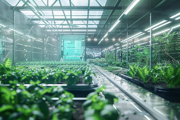 Design a concept of a hightech greenhouse with hol generative ai