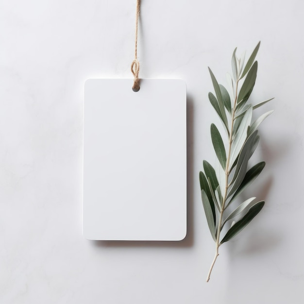 Design concept top view of blank paper and olive branchle background for mockup