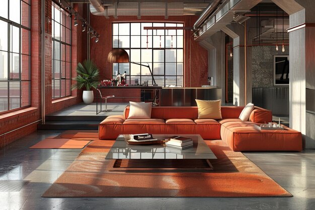 Design Coral Contemporary style loft interior and modern living room