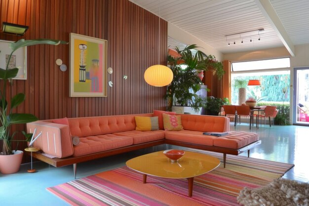 Design Coral Retro style house interior and modern living room