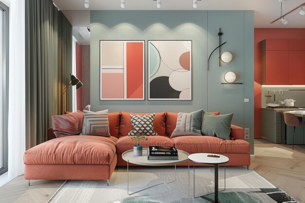 Design Coral Scandinavische stijl huis interieur en moderne woonkamer