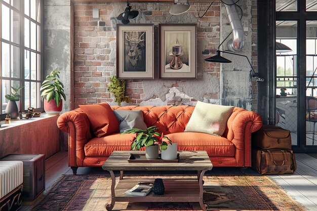 Design Coral Vintage style loft interior and modern living room