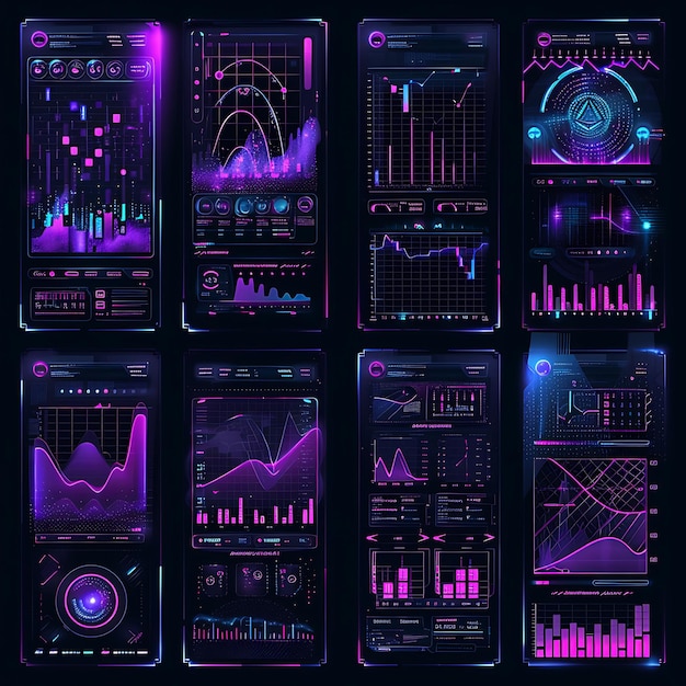 Design of Cyberpunk Cryptocurrency Broker Panel Design With Glitching Frame Neon Creative Ideas