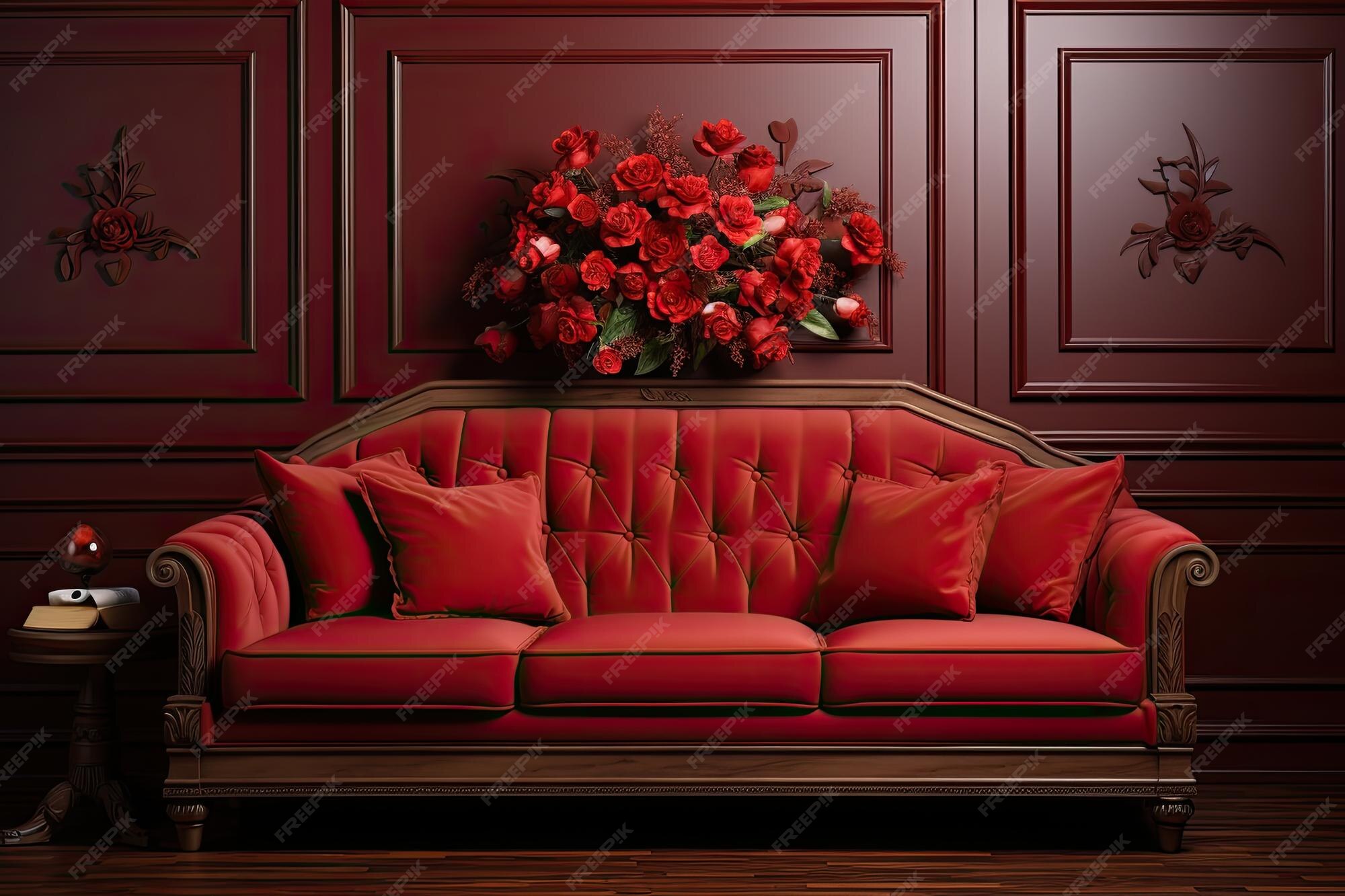Premium Photo Design and dcor of the living room with a red fabric
