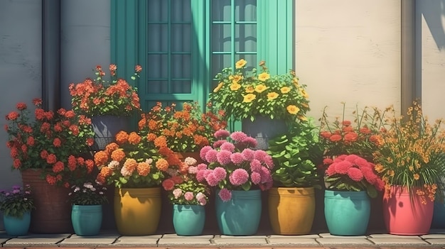 Design and decoration with flower plants in pots Generative Ai