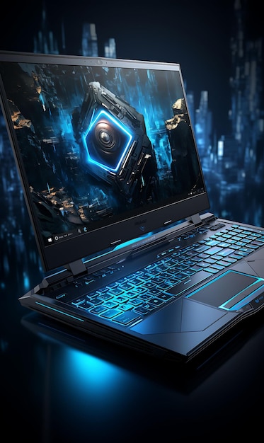 Photo design of dell g7 gaming laptop packaging with a bold black box blue l web layout poster flyer art