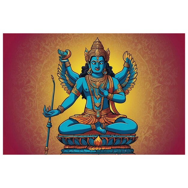 Photo design drawing illustration of the statue of the god vishnu