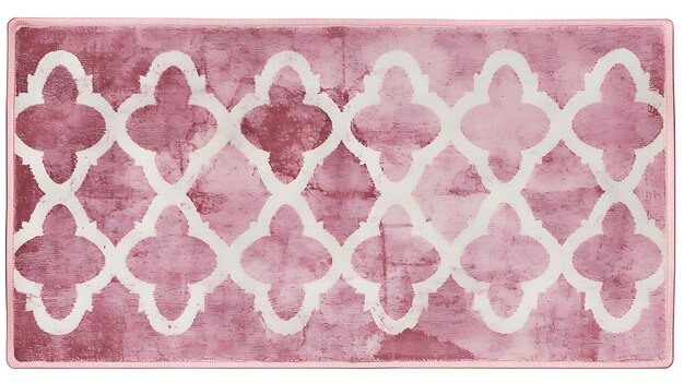 Photo design of dusty rose quatrefoil printed rug with unicorn decorations q outline art concept collage