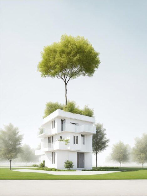 design eco friendly residential building in plain white photo generative ai