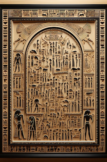 Design of Egyptian Hieroglyphics Inspired Frame With Ancient Symbols a Tatoo CNC Laser Tshirt 2D