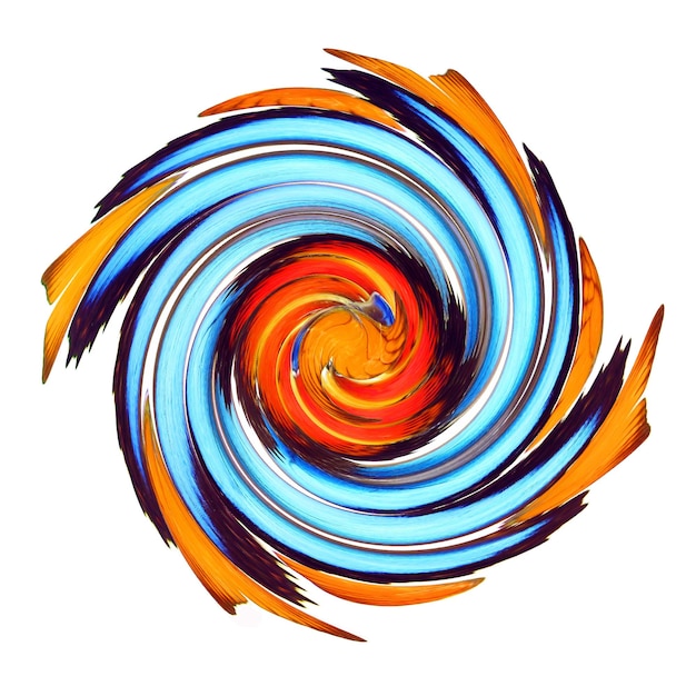 Photo design element, abstract, orange blue spiral swirl on white, color transitions, beautiful background