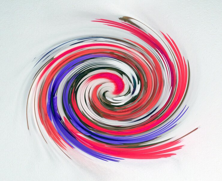 Photo design element, abstract, red blue spiral swirl on white, color transitions, beautiful background,