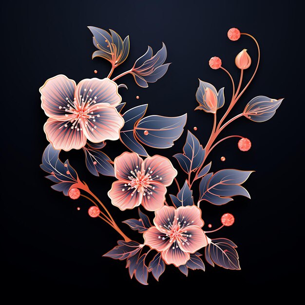 Photo design of floral floral lines botanical illustrations soft pink delica clipart tshirt design glow