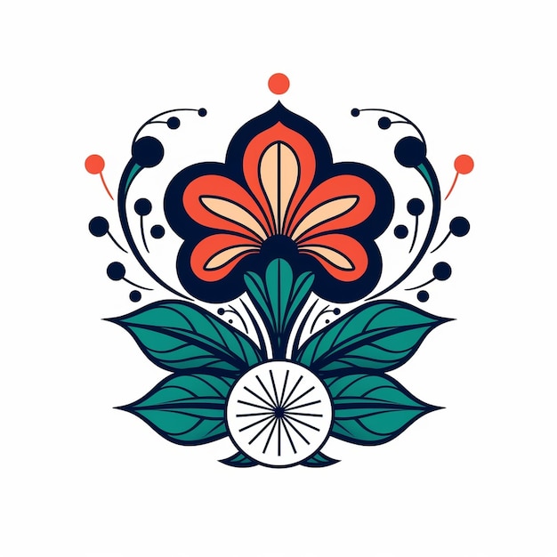 a design of a flower and a flower with a green leaf.