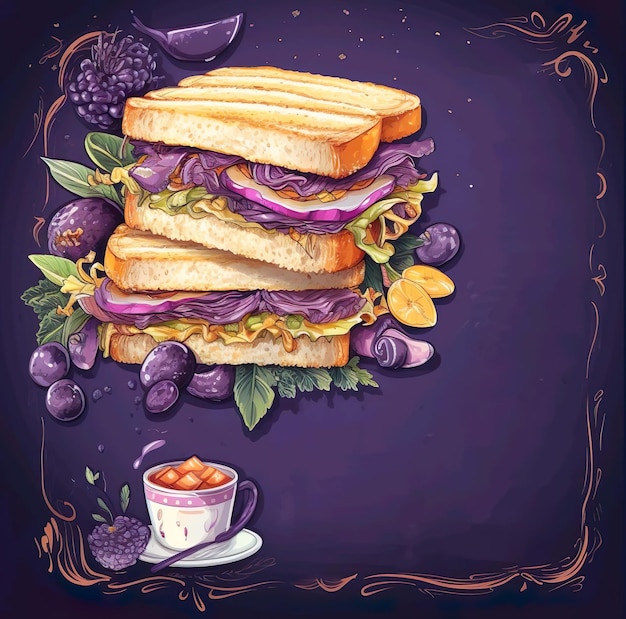 Design frame of Sandwich with purple background