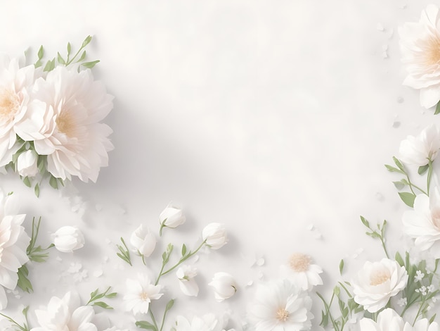 Photo design a fresh white background with scattered pastel flowers