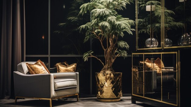 Photo design furniture with golden elements in luxury room