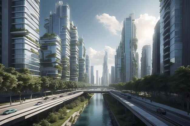 도시에서 많은 건물을 가진 미래의 메트로폴리탄의 설계