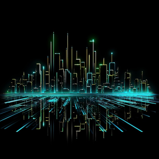 Design of Futuristic Cyberpunk Neon Tron Lines Holographic Cityscapes Clipart Tshirt Design Glow