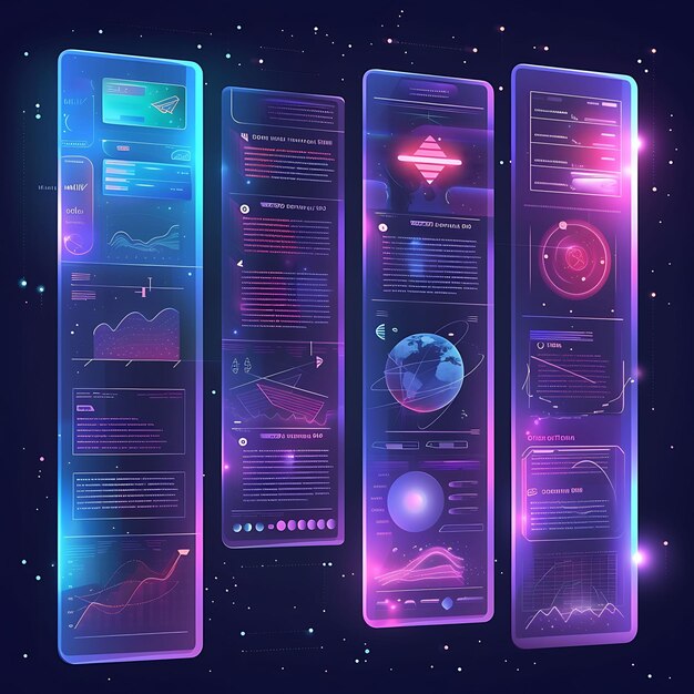 Design of futuristic holographic ar menu with holographic product repr banner ads poster flyer art