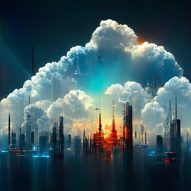 Design of futuristic sky city abstract towerillustation design