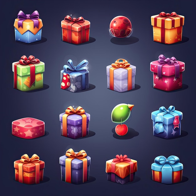 디자인 선물 상자 게임 AI 생성 아이콘 리본 장식 휴일 보상 생일 디자인 선물 상자 게임 그림