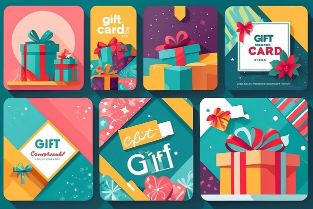 Design gift card with a box in a flat style Vector illustration