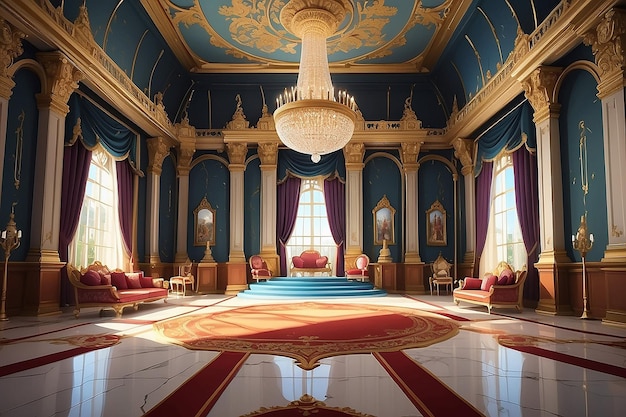 Photo design a grand and opulent cartoon indoor kings palace background with a magnificent throne room