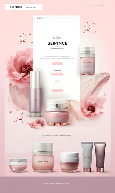 Photo design of high end skincare set packaging with a soft white and baby p web poster flyer menu art