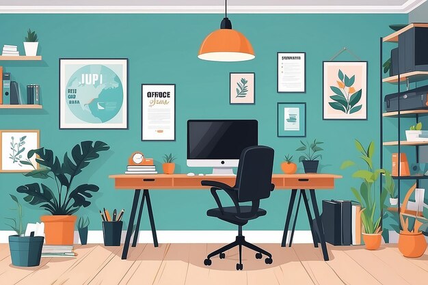 Photo design a home office with motivational posters and artwork