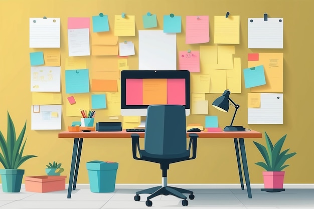 Design a home office with a wall of postit notes for organization