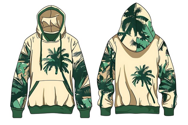 Photo design of hoodie with coconut tree graphics on the front with outline art creative concept ideas