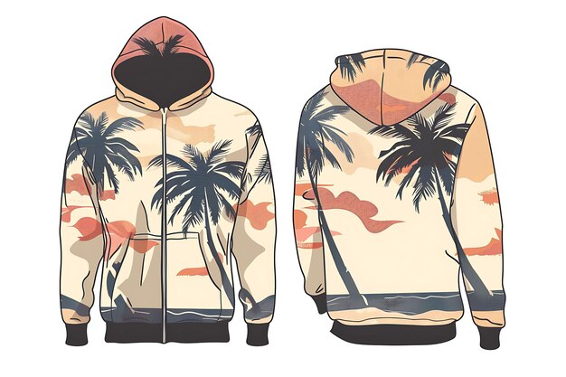 Design of Hoodie With Palm Tree Shaped Cutouts on the Back in Outline Art Creative Concept Ideas