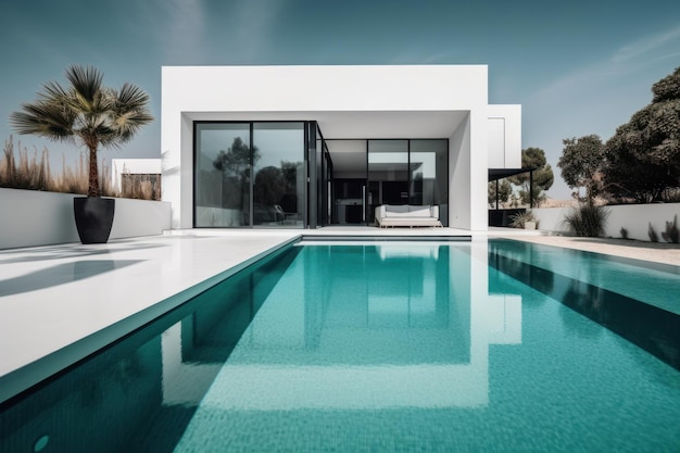 Photo design house modern villa with open plan living and private bedroom wing large terrace with privacy and swimming pool generative ai