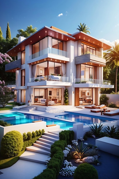 Design house modern villa with open plan living and private bedroom wing large terrace with privacy