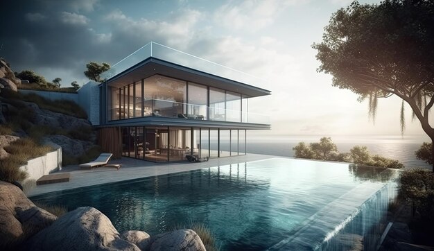 Design house modern villa with open plan living and private bedroom wing large terrace with privacy