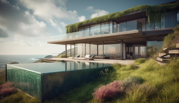 Design huis moderne villa met open woon- en slaapkamer vleugel groot terras met veel privacy