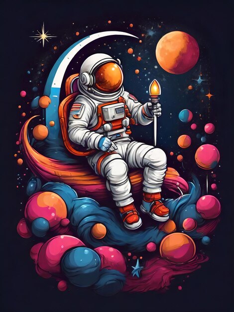 design illustration of an astronaut with his rocket