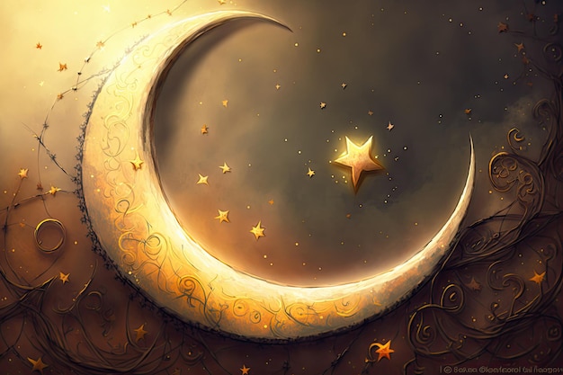 Design illustration of waxing crescent moon that will usher in holy month of ramadan AI generated