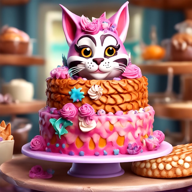 design an image of wild cats transformed into master bakers in a fantasy bakery they can be