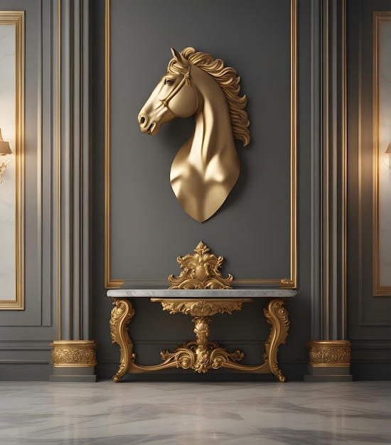 Design interior home living room frame golden horse