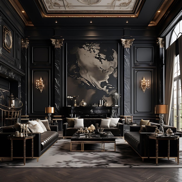 design interior living room black luxary design