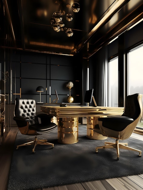 Design interior office boardroom luxury black and gold