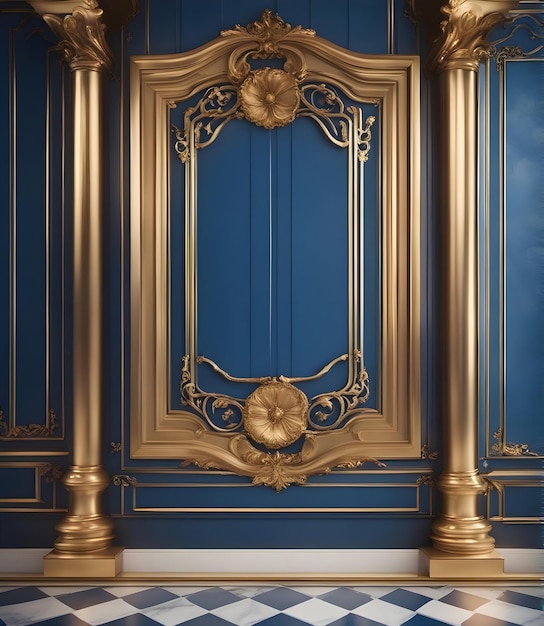 Design interior wall frame golden blue