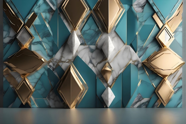 Design interior wall geometric blue and gold